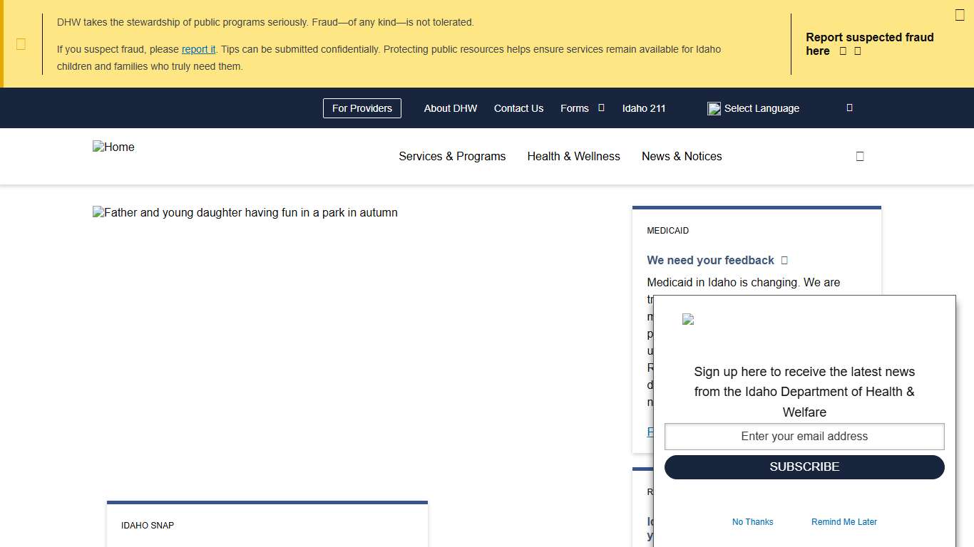Welcome to Idaho Department of Health and Welfare Idaho Department of Health and Welfare